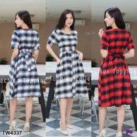 P4337 เดรสสก็อตผูกเอว Scottish tie waist dress