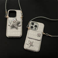 TDJ เคสลายทแยงเป็นดาวสายหนังสายคล้องแบบคาดตัวหรูหราสไตล์เกาหลีสำหรับ IPhone15 11 12 13 14 Pro Max กรอบด้านหลังกันกระแทก