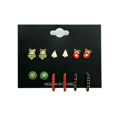 6คู่ Handmade Xmas ต่างหูดาว Bows Christmas Tree Ear Studs Party เครื่องประดับผู้หญิงแฟชั่นต่างหู