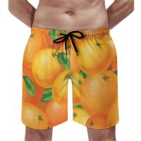 Fresh Oranges Board Shorts ใบกรีนพิมพ์กางเกงขาสั้นชายหาดลำลองผู้ชายชุดกีฬากางเกงขาสั้นชายหาดที่สะดวกสบายของขวัญวันเกิด