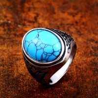 Turquoise &amp; Black Onyx Vintage Silver Stainless Steel Men Fashion Punk Jewellery Ring