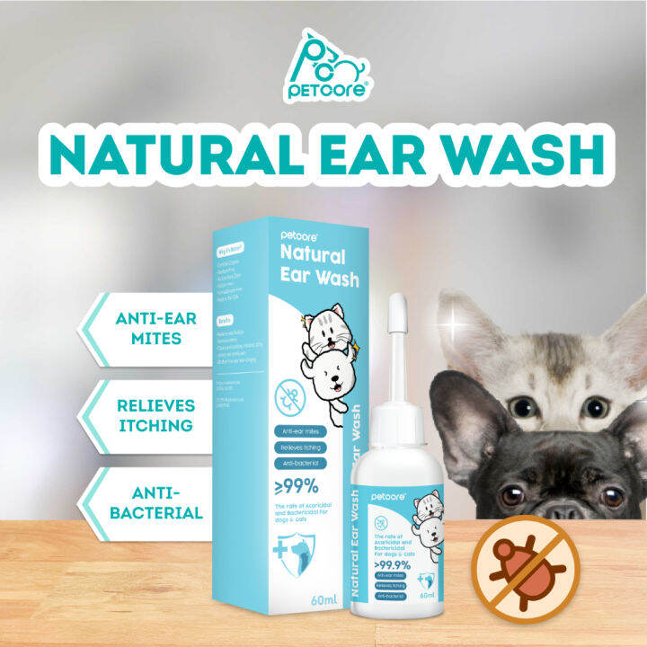 Petcore 60ml Cat Dog Mites Odor Removal Ear Drops Infection Solution Treatment Cleaner Ear Wash