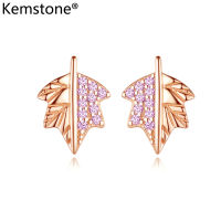 Kemstone 925เงินสเตอร์ลิงดอกกุหลาบคริสตัลสีชมพูชุบทองMaple Leafหญิงต่างหูตุ้มหูผู้หญิงของขวัญเครื่องประดับ