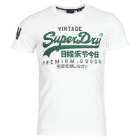 Superdry1 Extreme Dry ผ้าฝ้ายคอกลมแขนสั้นสำหรับผู้ชายเสื้อยืดสีขาวพิมพ์ตัวอักษรฤดูร้อน M1010411A 01C