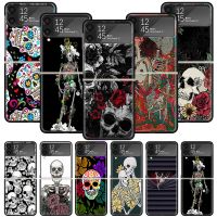 Fashion Skeleton Skull Butterfly Flowers Pattern Phone Case for Samsung Galaxy Z Flip3 Flip4 5G Black Hard Cover Z Flip 3 4 Luxu