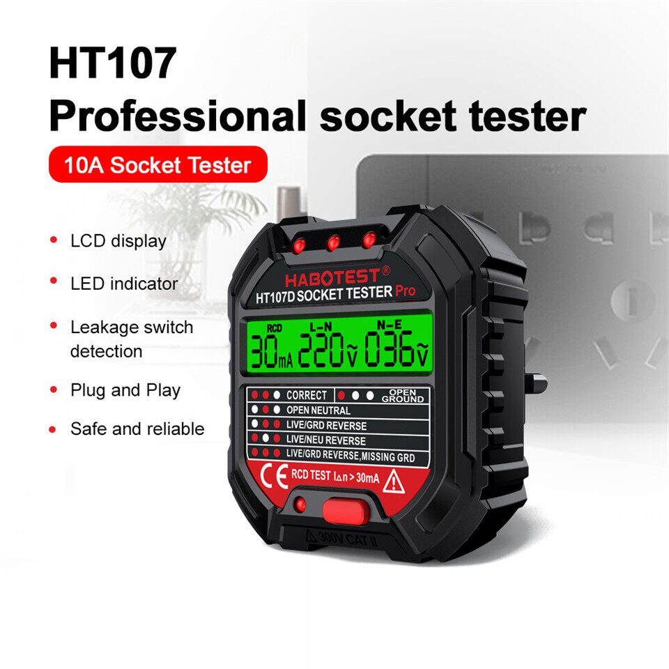 HABOTEST HT107 Digital Socket Tester RCD Detector Electric Circuit Polarity Voltage Detector Breaker Finder UK Plug