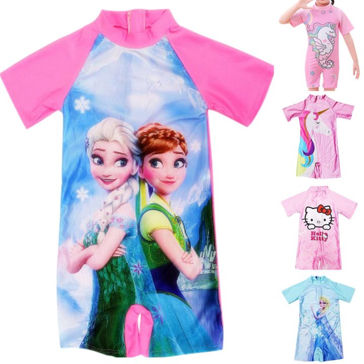 deborah456-children-girls-swimwear-cartoon-short-sleeve-casual-unicorn-f-rozen-baju-r-enang