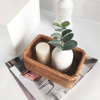 Hand-Woven Rectangular Rattan Wicker Basket Fruit Tea Snack Bread Picnic Cosmetic Storage Box Kitchen Household Tools