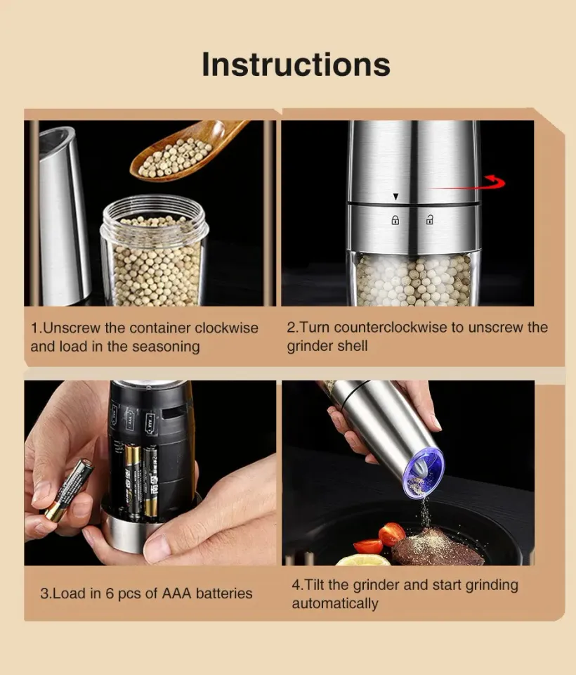 Electric Gravity Salt And Pepper Grinder Mill Set Stand Spice Jar