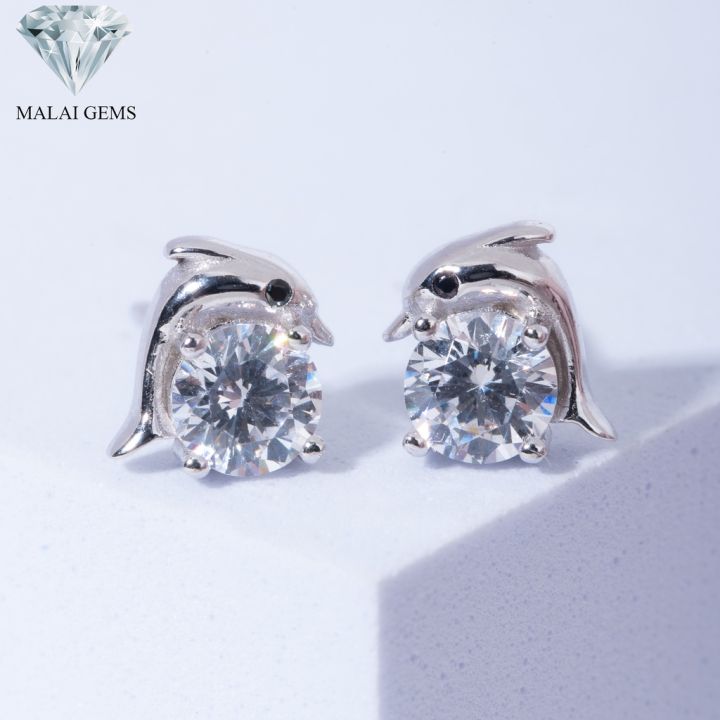 malai-gems-ต่างหูเพชร-เงินแท้-silver-925-เพชรสวิส-cz-เคลือบทองคำขาว-รุ่น075-2e32431แถมกล่อง-ต่างหูcz-ต่างหูเงินแท้