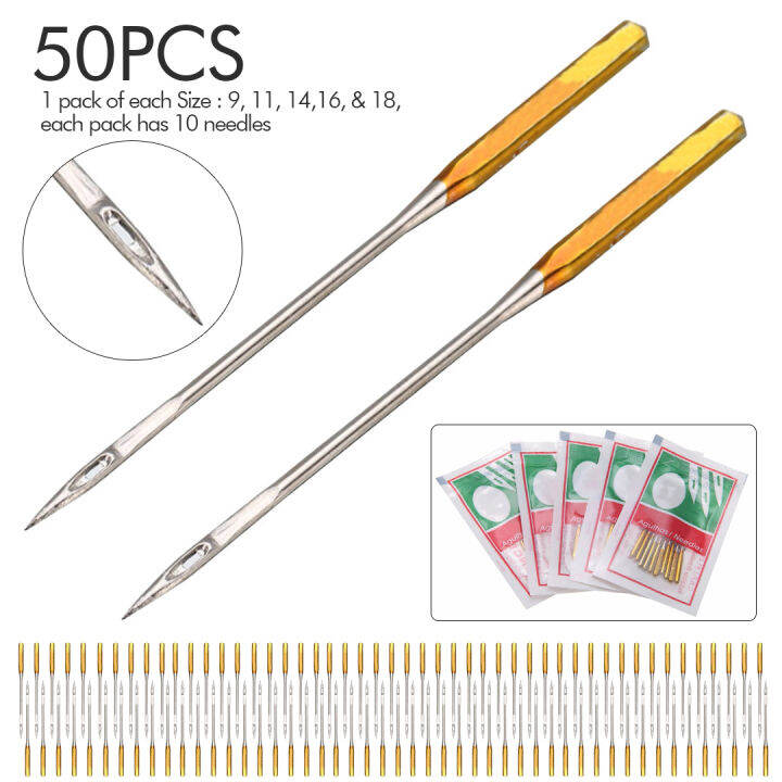 Unvug 50 Needles Singer Sewing Machine Needles, size 9, 11, 14, 16,18
