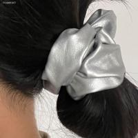 ™◎▫ Silver Leather Large Intestine Hair Band Simple Hair Ring High-Grade High Ponytail Hair Band Headwear Elastic Hair Bands