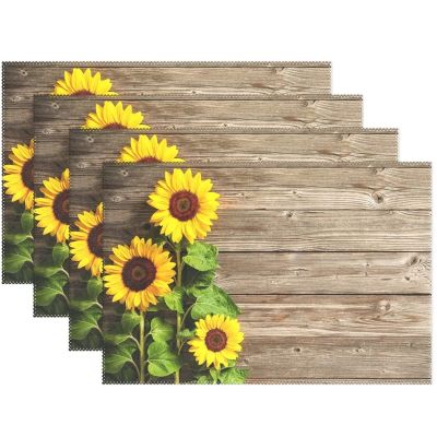 【CC】◈☞  Sunflowers Wood Board Florals Placemats Accessories Mats for Dining Washable