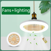 พัดลมเพดานพร้อมไฟพัดลม LED,E27 Fan Lamp Intelligent Wireless Remote Control Lighting Fan 30W Small Fan Bulb Indoor Invisible Silent