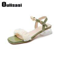 【Ready】? Oulisasi sandals womens 2023 summer new temperament Korean version all-match crystal chunky heel with fairy style