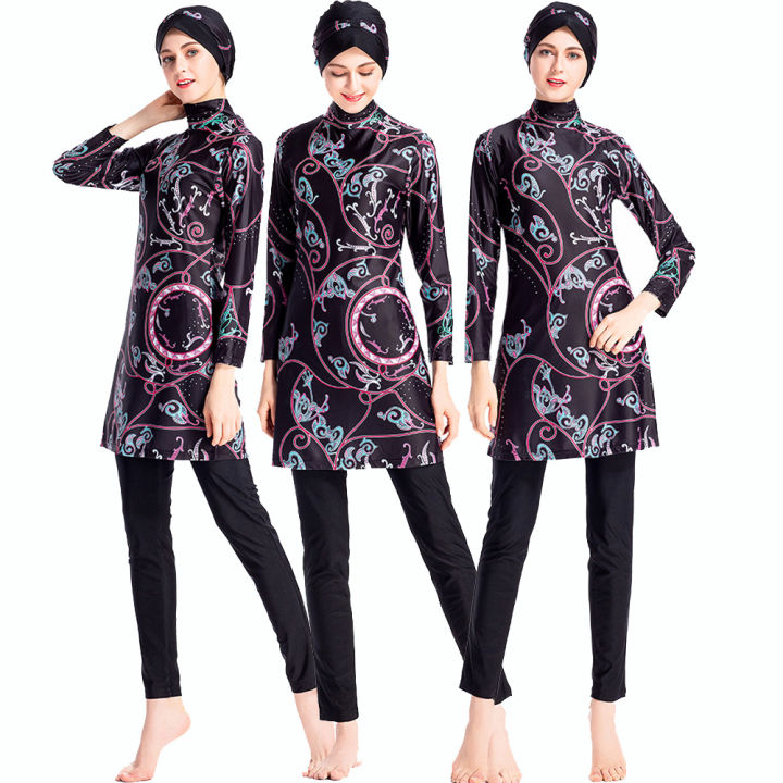 SUPERLI Three Pieces Burkini Muslim Swimsuit Fashion Hasema Without Pad ...