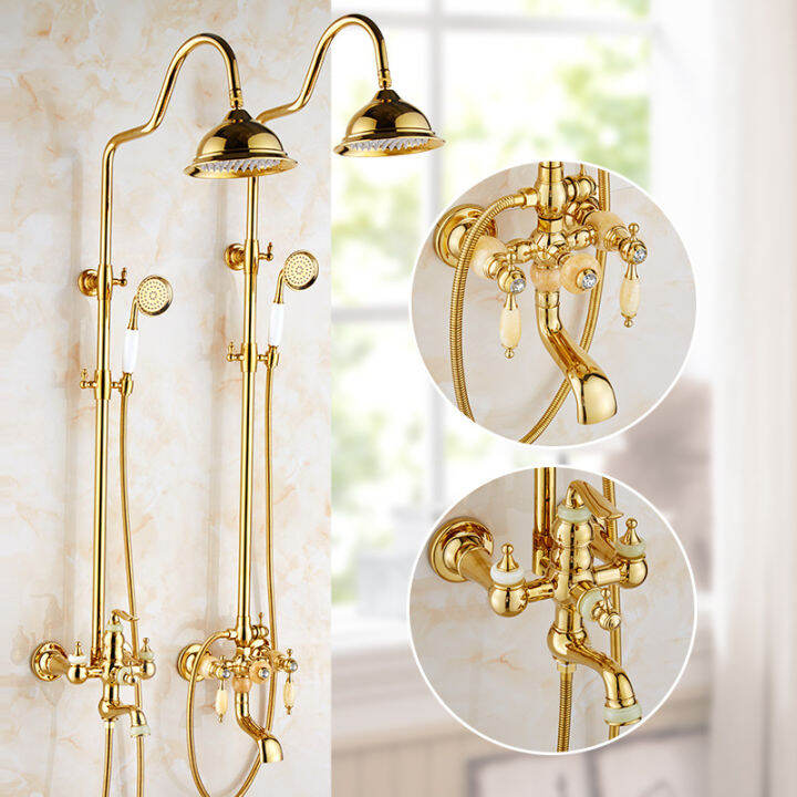 Europeanstyle Jade Shower Golden Retro Faucet Antique Shower Set