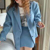 CHUUCHOP_พร้อมส่ง(C7155)(C7156) ?? (ขายแยกชิ้นน้า)  DORIS DAE suit เสื้อสูทแขนยาว &amp; กระโปรงสั้นทรงเอสีฟ้า