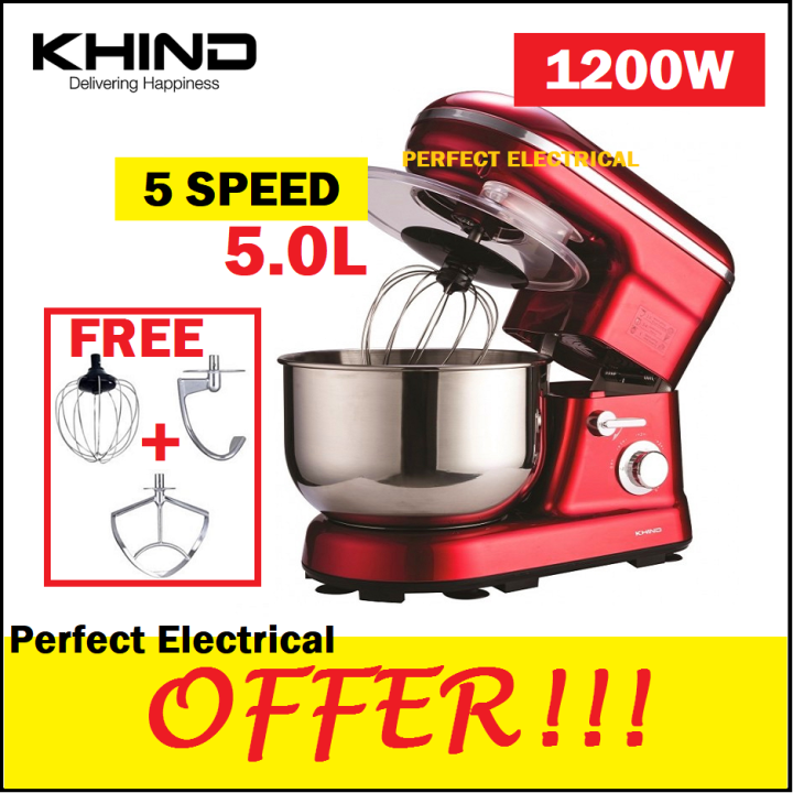 [New Arrival] Khind 1200W 5 speed electric stand mixer 5L sm500p heavy
