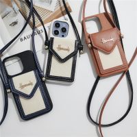 [Woo Fashion Case] กระเป๋าเก็บบัตรเอนกประสงค์สุดหรูมีสายคล้องสำหรับเด็กผู้หญิงแบบแข็งสำหรับ Iphone 11 12 13 Pro Max 7 8 Plus Xr X Xs Se ปกหนัง Fundas