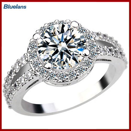 Bluelans®แหวนชุบเงินฝังอัญมณีเซอร์โคเนียแหวนประดับของขวัญปาร์ตี้งานแต่งงานสุดหรู