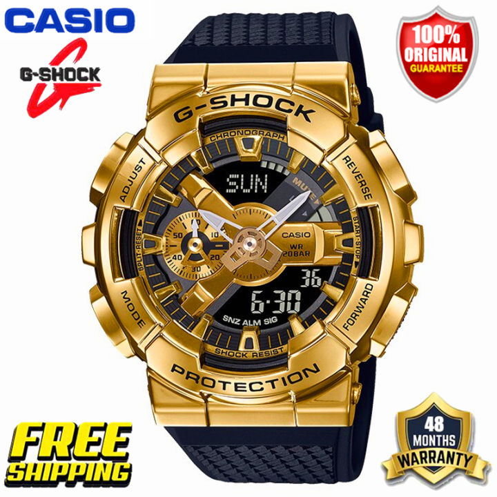 original-g-shock-gm110-men-sport-watch-stainless-steel-case-dual-time-display-200m-water-resistant-shockproof-and-waterproof-world-time-led-auto-light-gshock-man-sports-wrist-watch-with-4-years-warran