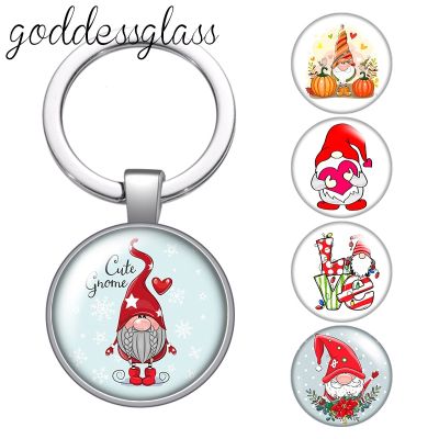 【YF】 New Christmas Santa Claus Cute ghome glass cabochon keychain Bag Car key chain Ring Holder Charms keychains gift