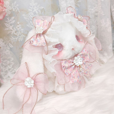 Sweet Lolita Lop Eared Rabbit Doll Bag Original Bow Cute Plush Bag Pearl Handmade Japanese Kawaii Cartoon Bunny Lace Bow Bags
