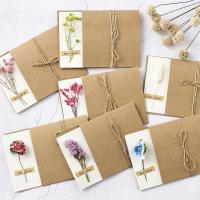 Creative DIY Vintage Kraft Paper Greeting Card Set Vintage Romantic Dried Flower Holiday Card For Valentines Day Festival Gifts Greeting Cards