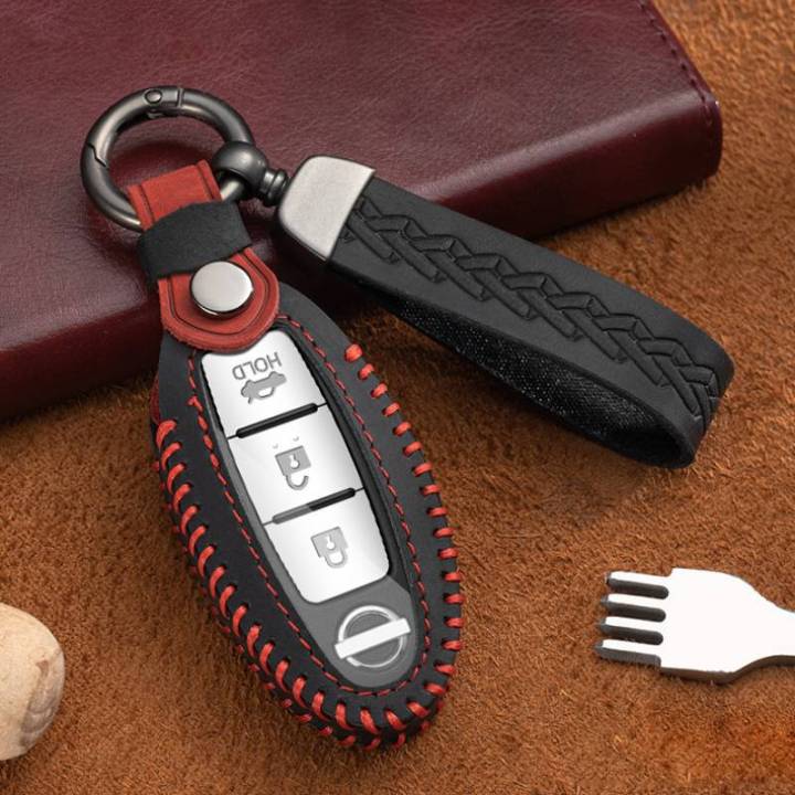 car-key-case-fob-cover-leather-for-nissan-patrol-sylphy-bluebird-qashqai-tiida-murano-btr-sunny-keyring-keychain-holder-shell