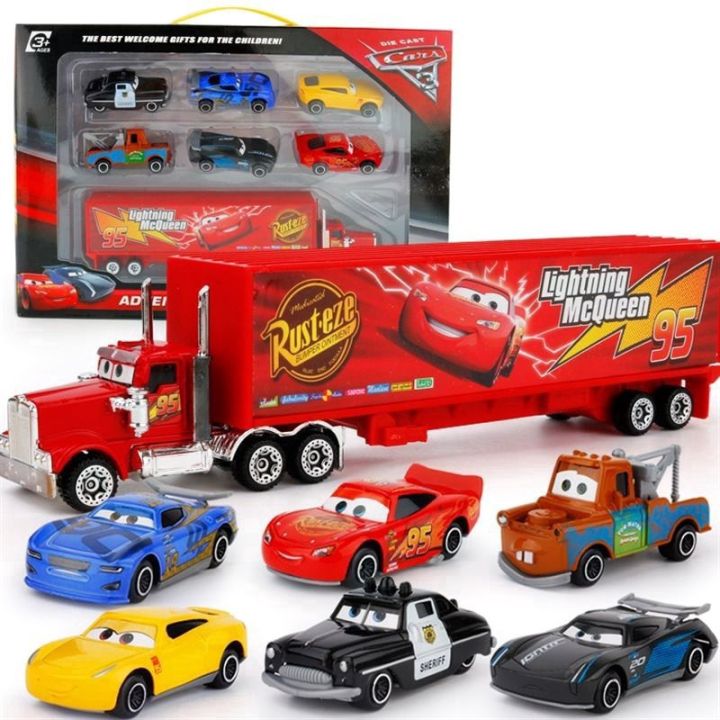 โลหะหล่อ-รถ6คัน-รถบรรทุก1คัน-รถของเล่น-ของเล่นเด็ก-mcqueen-car