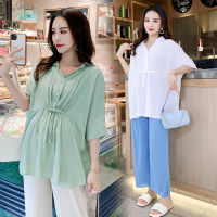 8227# Summer Thin Cool Cotton Maternity Blouses Chic Ins Elegant A line Shirt Clothes for Women Loose Pregnancy Tops