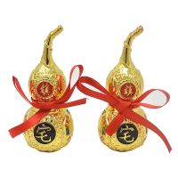 Feng Shui Treasure of Town House A Pair of Golden Gourd Wu Lou/Hulu Statue for Fortune Longevity Wealth W4606-Gold