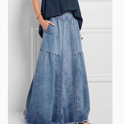 High Waist Fashion Women Denim Skirt Elastic Waist Stretch Denim Loose Long Skirt Hot Summer New Female Vintage Casual Skirt