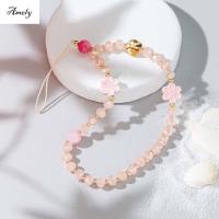 AMELY ของขวัญสำหรับผู้หญิงสำหรับลูกปัดเคสโทรศัพท์มือถือกันหายกรวดเชือกห้อยดอกไม้สายโทรศัพท์มือถือสายคล้องโทรศัพท์ลูกปัดหินคริสตัลเชือกเส้นสายคล้องโทรศัพท์