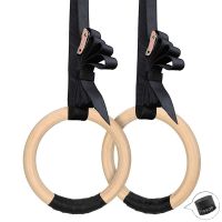 Sports Wood Gymnastic Rings with Adjustable Buckle Straps Anti-slip belt for Strength Training Home Gym Full Body Workout