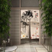 Chinese Noren Doorway Door Curatin Chinese Ink Painting Bamboo Plum Blossom Bird Izakaya Kitchen Bedroom Bathroom Door Decor