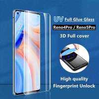 【NEW ฟิล์มกระจก UV ครบเซ็ต】UV Glass กระจกนิรภัย 3D ลงโค้ง สำหรับ OPPO Reno 5 pro Rrno4pro Support Fingerprint Unlock