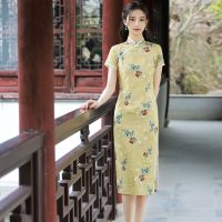 Cheongsam 2022สไตล์เด็กสาวอารมณ์ระดับไฮเอนด์ที่ดีขึ้นหญิงย้อนยุคสาธารณรัฐจีนสีเขียว