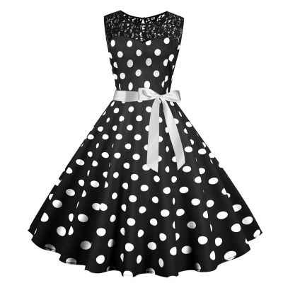 【CW】▽  Fashion Dot Dresses for Spliced 50s 60s Rockabilly Prom A Vestidos de Fiesta