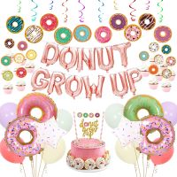 Donut Themed Big Donut Star Foil Balloons for Baby Girl Birthday Decorations Balloons Swirls Banner Donut Supplies Gifts Favor