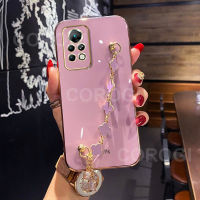 COROGI เคสสำหรับ Infinix Note 11 Pro/note 11S พร้อมสายรัดข้อมือลายใบโคลเวอร์นำโชคกำไลข้อมือ6D ชุบเคสมือถือสุดหรูฝาหลังป้องกันซิลิโคนแบบนิ่มขอบสี่เหลี่ยม