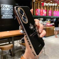 NIWINEE เคสมือถือชุบโลหะขอบตรงแฟชั่นใบเมเปิ้ล4กรัมสำหรับ A58 OPPO ฝาครอบป้องกันทีพียูอ่อนกันตก