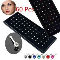 60 ชิ้นคริสตัล rhinestone แหวนจมูกกระดูกสตั๊ดเครื่องประดับร่างกายเจาะ