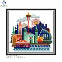 City Scenery Counting Cross Stitch Kits DIY Art Pattern 11CT 14CT Stamping Needlework Set DIY Fabric Embroidery Kit Home Decor