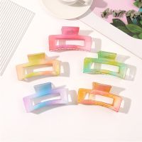 Rainbow Gradient Color Women Hair Claws Crab Hair Clips Geometric Square Chain Cross Shark Clips Ponytail Clip Korean Hairgrips