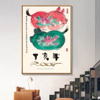 ภาพภาพจิตรกรรมจีนการ์ตูนผืนผ้าใบพิมพ์ลายสัตว์ภาพม้าของผู้ชายโดยราชวงศ์ฮั่น Meilin การตกแต่งบ้านกรอบด้านในหรือไร้กรอบ1ชิ้น