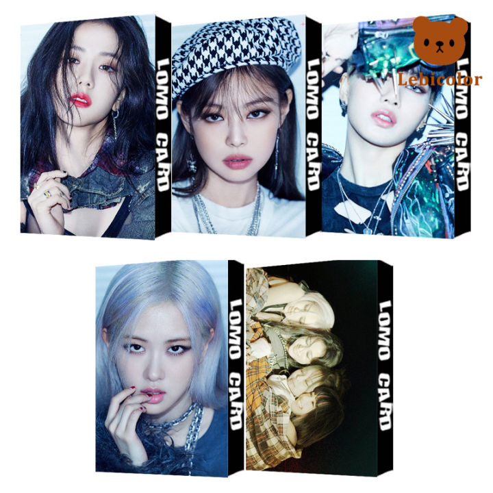 จัดส่งรวดเร็วชุดการ์ด-lomo-kpop-สีดำและสีชมพู30cs-เด็กสาวน่ารัก-jisoo-jennie-lisa-rose-photocards-88x56mm