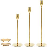 Taper Candle Holders - Set of 5 for Taper Candles Gold Table Candlestick Holder for Dining Home Decoration