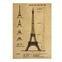 【H087】Paris Eiffel Tower A Kraft Paper Retro Poster Western Restaurant Bar Decoration